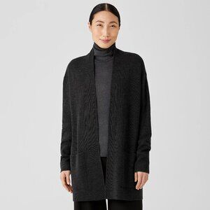 New Eileen fisher Merino Wool long cardigan, charcoal grey with black on inside
